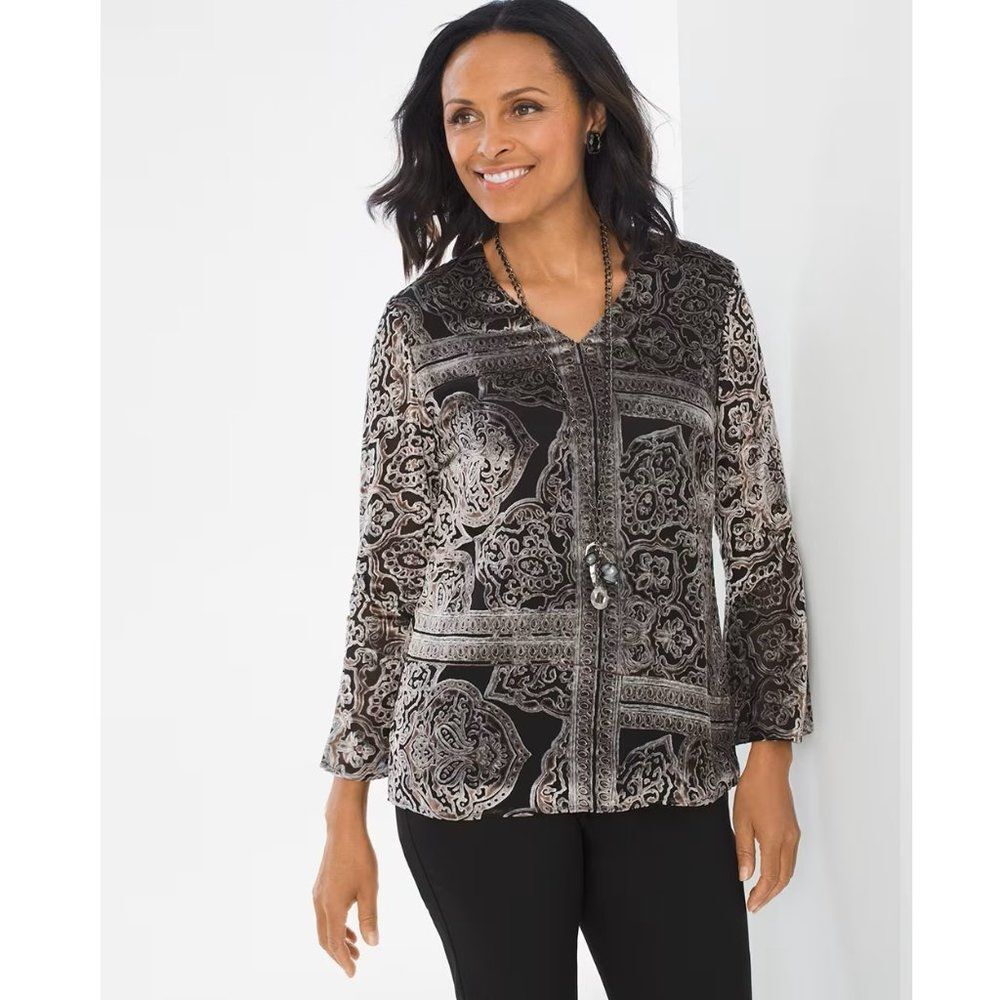 Chico's Top Size 2 Large Victorian Medallion Velvet